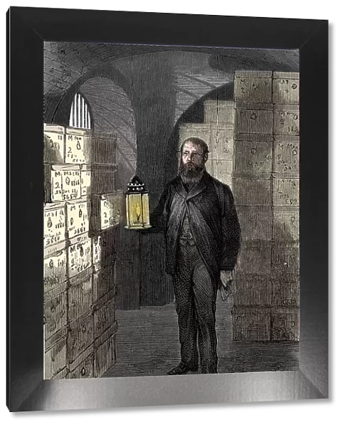 Banknote store in the vaults of the Bank of England, c1870