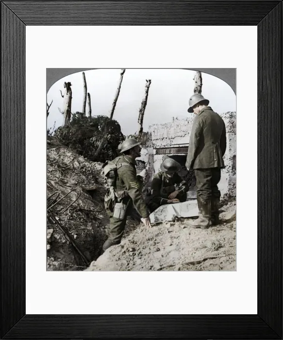 Framed Print : Captured German blockhouse, Poelecappelle, Belgium, World War I, 1914-1918. Artist: Realistic Travels Publishers Framed Print : Captured German blockhouse, Poelecappelle, Belgium, World War I, 1914-1918. Artist: Realistic Travels Publishers