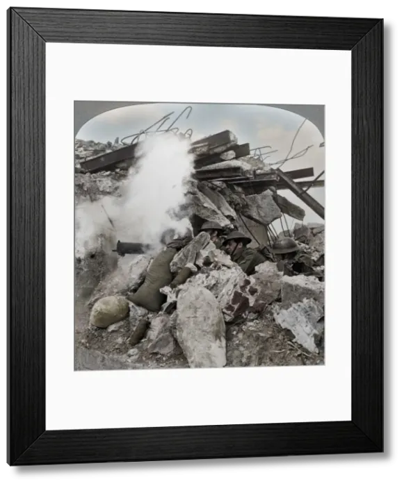 Framed Print : Machine gun nest, Poelcappelle, Belgium, World War I, 1914-1918. Artist: Realistic Travels Publishers Framed Print : Machine gun nest, Poelcappelle, Belgium, World War I, 1914-1918. Artist: Realistic Travels Publishers