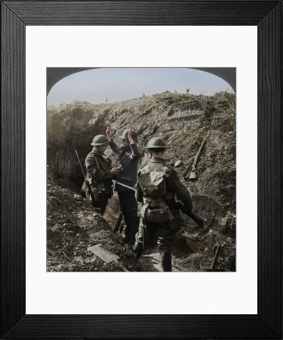 Framed Print : Interrogating a German prisoner to obtain information, World War I, 1914-1918. Artist: Realistic Travels Publishers Framed Print : Interrogating a German prisoner to obtain information, World War I, 1914-1918. Artist: Realistic Travels Publishers