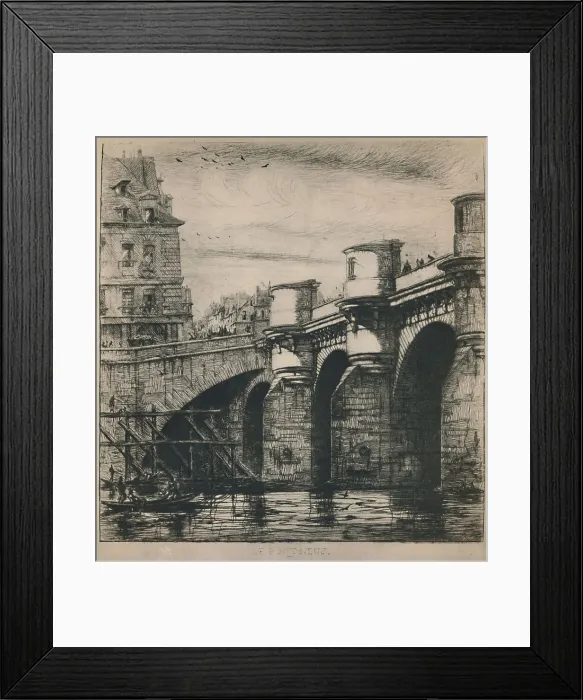 Framed Print : Le Pont-Neuf (8th State, 7 3 / 16 x 7 1 / 4 Inches), 1853, (1927). Artist: Charles Meryon Framed Print : Le Pont-Neuf (8th State, 7 3 / 16 x 7 1 / 4 Inches), 1853, (1927). Artist: Charles Meryon