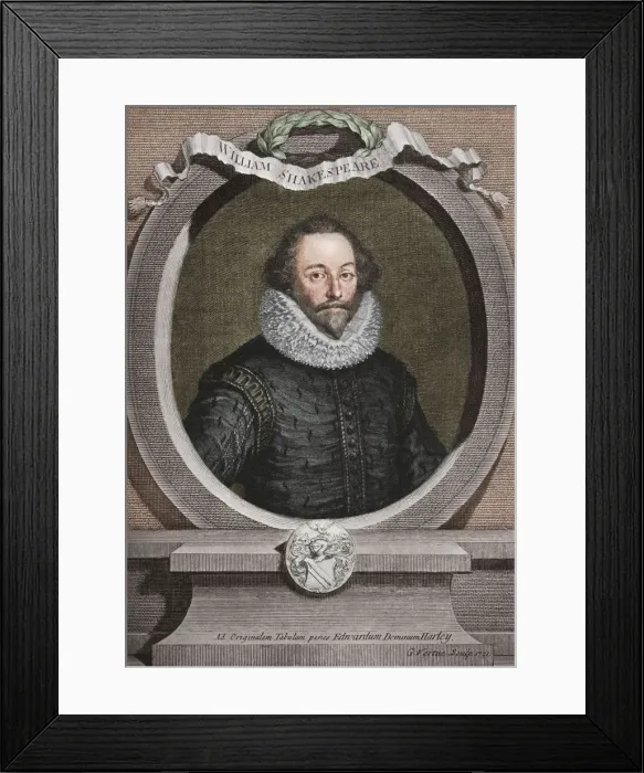 Framed Print : William Shakespeare (1564-1616), English poet and playwright, 1721, (1913). Artist: George Vertue Framed Print : William Shakespeare (1564-1616), English poet and playwright, 1721, (1913). Artist: George Vertue