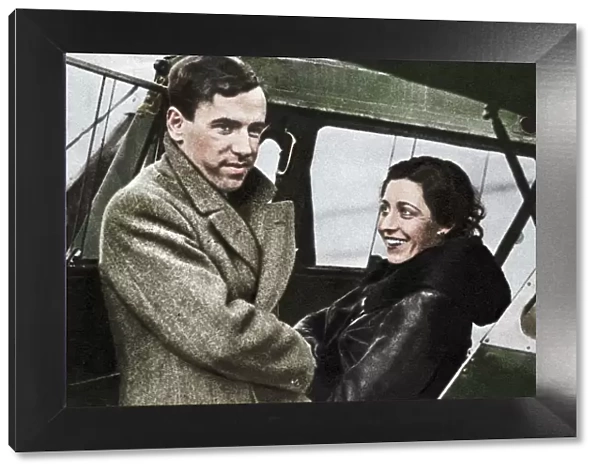 Amy Johnson, British aviator, about to set out for Cape Town, 1932. Artists: Unknown, James Mollison