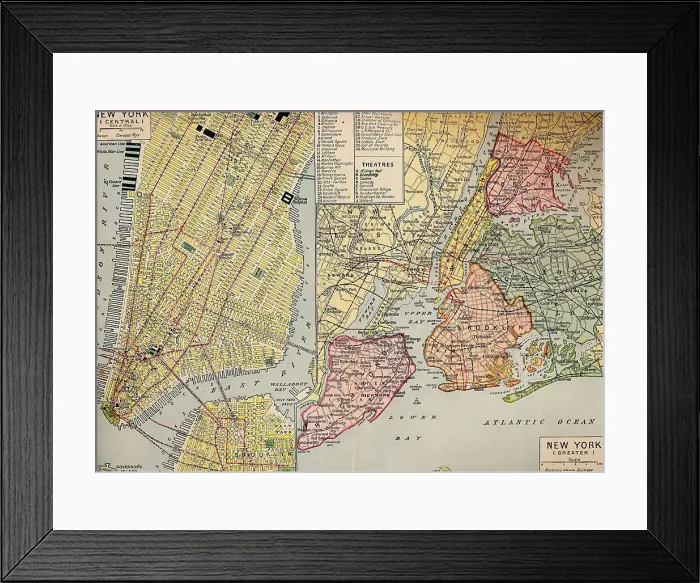 Framed Print : Business Centre of New York at the Seaward End of Manhattan and environs, c1930s Framed Print : Business Centre of New York at the Seaward End of Manhattan and environs, c1930s