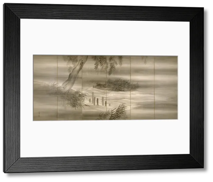 Framed Print : River Landscape with Fireflies, 1874. Artist: Bunrin, Shiokawa (1808-1877) Framed Print : River Landscape with Fireflies, 1874. Artist: Bunrin, Shiokawa (1808-1877)