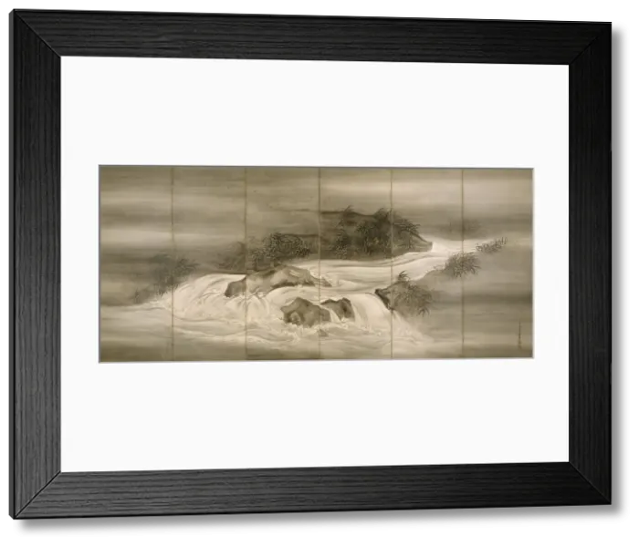 Framed Print : River Landscape with Fireflies, 1874. Artist: Bunrin, Shiokawa (1808-1877) Framed Print : River Landscape with Fireflies, 1874. Artist: Bunrin, Shiokawa (1808-1877)