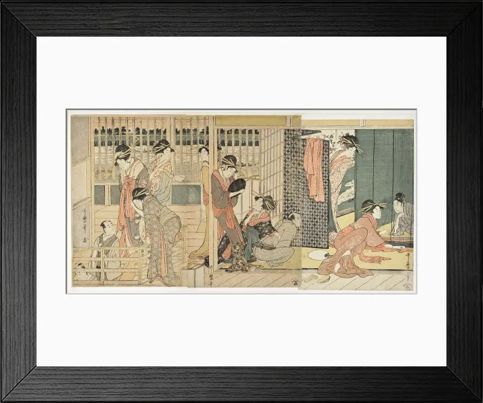 Framed Print : Morning Parting at the Temporary Lodgings of the Pleasure Quarter, 1801. Artist: Utamaro, Kitagawa (1753-1806) Framed Print : Morning Parting at the Temporary Lodgings of the Pleasure Quarter, 1801. Artist: Utamaro, Kitagawa (1753-1806)