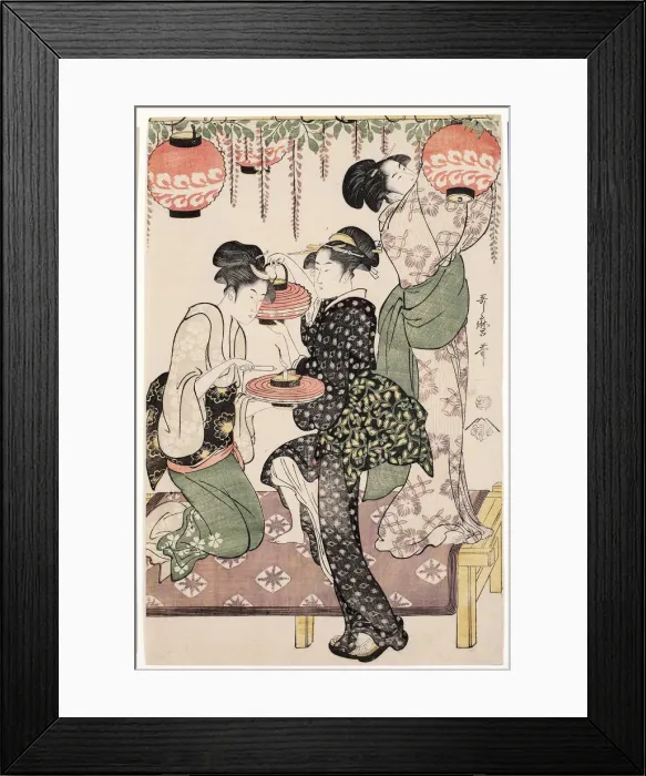 Framed Print : Teahouse girls under a wistaria espalier, 1795. Artist: Utamaro, Kitagawa (1753-1806) Framed Print : Teahouse girls under a wistaria espalier, 1795. Artist: Utamaro, Kitagawa (1753-1806)
