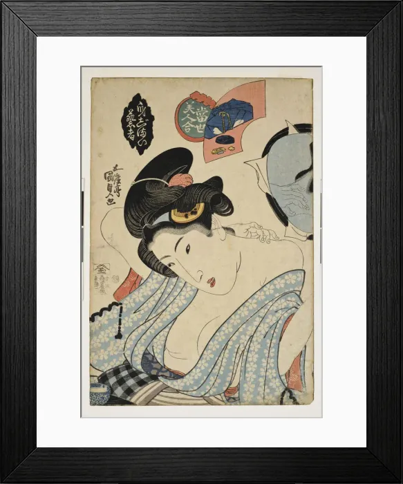 Framed Print : Coming Out Preparation. (Competition of beautiful women), c. 1830. Artist: Kunisada (Toyokuni III), Utagawa (1786-1865) Framed Print : Coming Out Preparation. (Competition of beautiful women), c. 1830. Artist: Kunisada (Toyokuni III), Utagawa (1786-1865)