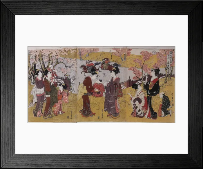 Framed Print : The Third Month, Triptych (from the series Twelve Months by Two Artists), 1801. Artist: Toyohiro, Utagawa (1773-1828) Framed Print : The Third Month, Triptych (from the series Twelve Months by Two Artists), 1801. Artist: Toyohiro, Utagawa (1773-1828)
