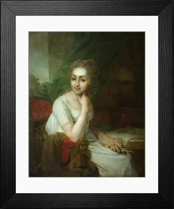 Framed Print : Portrait of an Unknown Woman with Compass in her Hand (Praskovia Golitsyna?). Artist: Borovikovsky, Vladimir Lukich (1757-1825) Framed Print : Portrait of an Unknown Woman with Compass in her Hand (Praskovia Golitsyna?). Artist: Borovikovsky, Vladimir Lukich (1757-1825)