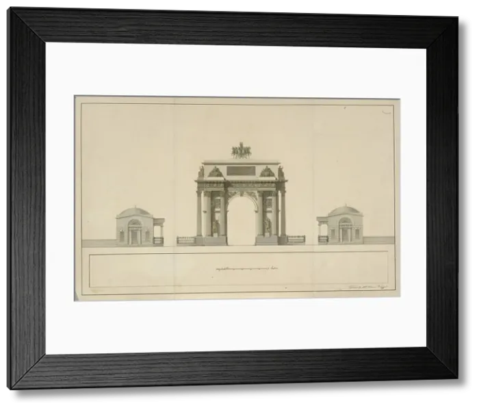 Framed Print : Triumphal Arch by Tverskaya Zastava in Moscow, 1826-1829. Artist: Bove (Bowe), Joseph (Osip Ivanovich) (1784-1834) Framed Print : Triumphal Arch by Tverskaya Zastava in Moscow, 1826-1829. Artist: Bove (Bowe), Joseph (Osip Ivanovich) (1784-1834)