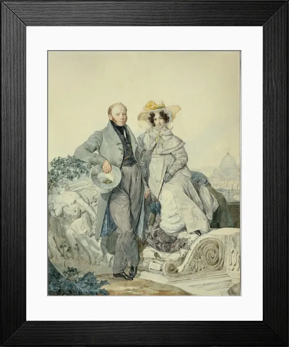 Framed Print : Portrait of Grigory Nikanorovich and Varvara Alexeyevna Olenin, 1827. Artist: Briullov, Karl Pavlovich (1799-1852) Framed Print : Portrait of Grigory Nikanorovich and Varvara Alexeyevna Olenin, 1827. Artist: Briullov, Karl Pavlovich (1799-1852)