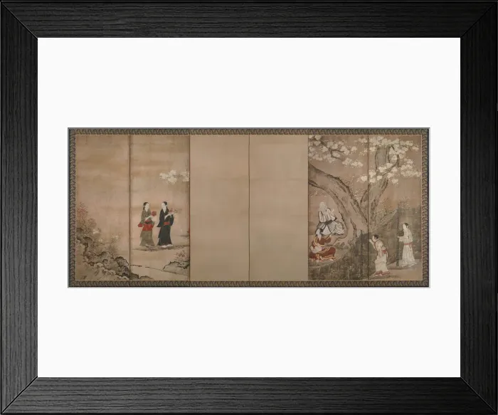 Framed Print : Merry-making under aronia blossoms. Right of a pair of six-section folding screens, 18th century. Artist: Naganobu, Kano Isenin (1775-1828) Framed Print : Merry-making under aronia blossoms. Right of a pair of six-section folding screens, 18th century. Artist: Naganobu, Kano Isenin (1775-1828)