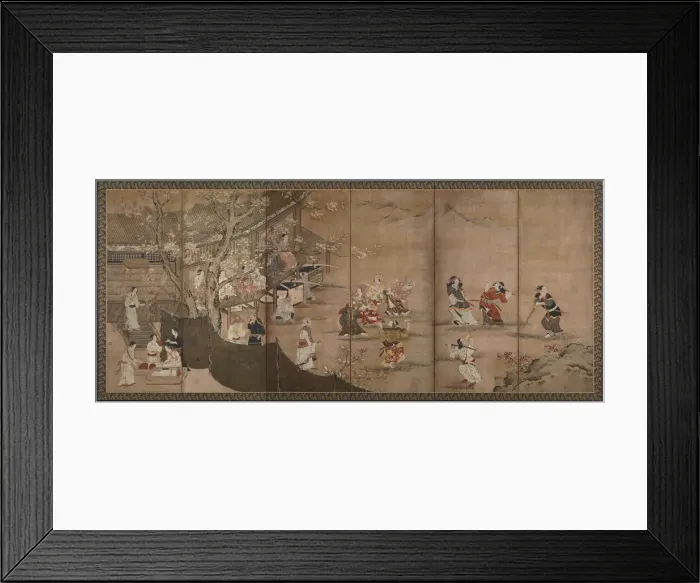 Framed Print : Merry-making under aronia blossoms. Left of a pair of six-section folding screens, 18th century. Artist: Naganobu, Kano Isenin (1775-1828) Framed Print : Merry-making under aronia blossoms. Left of a pair of six-section folding screens, 18th century. Artist: Naganobu, Kano Isenin (1775-1828)