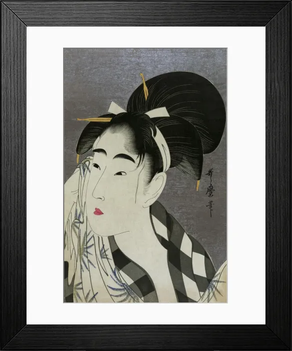 Framed Print : Woman wiping sweat, 1798. Artist: Utamaro, Kitagawa (1753-1806) Framed Print : Woman wiping sweat, 1798. Artist: Utamaro, Kitagawa (1753-1806)