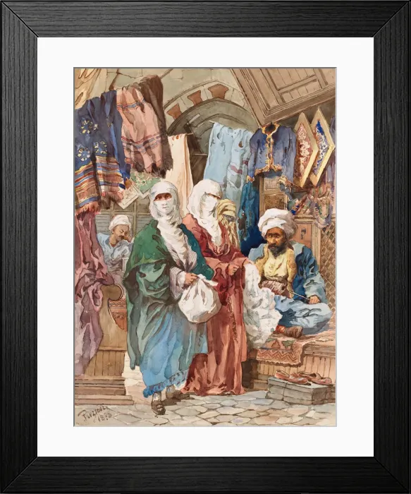Framed Print : The Silk Bazaar. Artist: Preziosi, Amedeo (1816-1882) Framed Print : The Silk Bazaar. Artist: Preziosi, Amedeo (1816-1882)