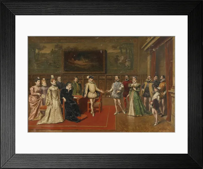 Framed Print : Catherine de Medici meets her sons Charles IX and Henry III. Artist: Bakalowicz, Wladyslaw (1831-1904) Framed Print : Catherine de Medici meets her sons Charles IX and Henry III. Artist: Bakalowicz, Wladyslaw (1831-1904)