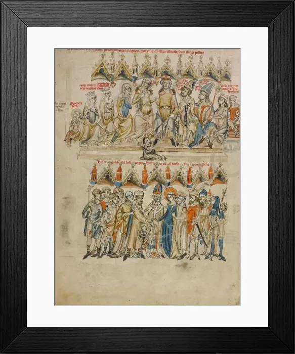 Framed Print : Family of Berthold IV of Merania. The Marriage of Hedwig and Heinrich, 1353. Artist: Court workshop of Duke Ludwig I of Liegnitz (active 1350-1398) Framed Print : Family of Berthold IV of Merania. The Marriage of Hedwig and Heinrich, 1353. Artist: Court workshop of Duke Ludwig I of Liegnitz (active 1350-1398)