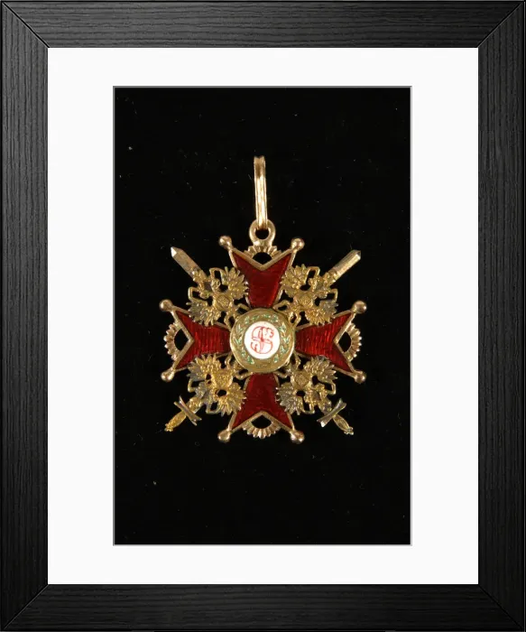 Framed Print : The Badge of the Order of Saint Stanislaus, Third Class. Artist: Orders, decorations and medals Framed Print : The Badge of the Order of Saint Stanislaus, Third Class. Artist: Orders, decorations and medals