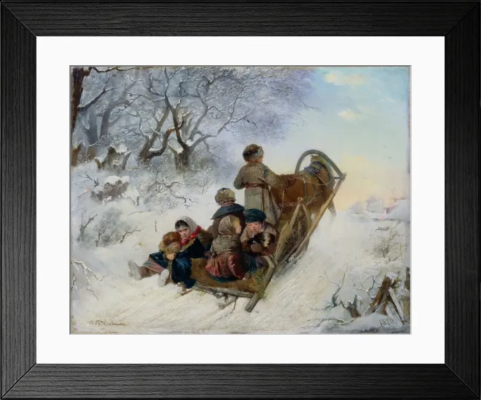 Framed Print : Children on a horse drawn sleigh, 1870. Artist: Pelevin, Ivan Andreyevich (1840-1917) Framed Print : Children on a horse drawn sleigh, 1870. Artist: Pelevin, Ivan Andreyevich (1840-1917)