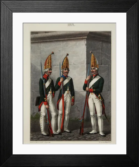 Framed Print : Grenadiers of the Preobrazhensky, Semenovsky and Izmailovsky Regiment in 1796-1797, 1840s. Artist: Petrovsky, Alexey Gavrilovich (1817-?) Framed Print : Grenadiers of the Preobrazhensky, Semenovsky and Izmailovsky Regiment in 1796-1797, 1840s. Artist: Petrovsky, Alexey Gavrilovich (1817-?)