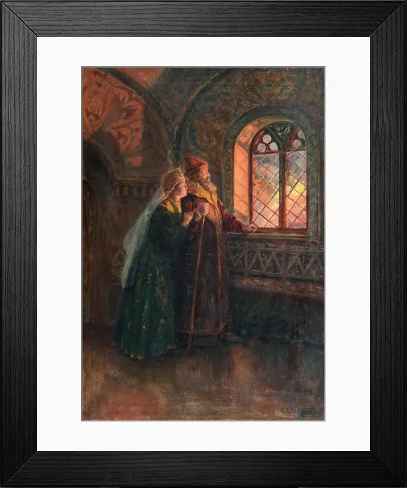 Framed Print : Tsar Alexei Mikhailovich and Maria Miloslavskaya during the Fire of Moscow, 1903. Artist: Yegornov, Sergei Semyonovich (1860-1920) Framed Print : Tsar Alexei Mikhailovich and Maria Miloslavskaya during the Fire of Moscow, 1903. Artist: Yegornov, Sergei Semyonovich (1860-1920)