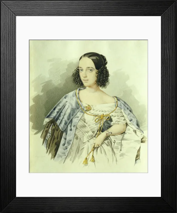 Framed Print : Portrait of the actress Varvara Asenkova (1817-1841), 1839. Artist: Alexeyev, I. (active First Half of 19th cen. ) Framed Print : Portrait of the actress Varvara Asenkova (1817-1841), 1839. Artist: Alexeyev, I. (active First Half of 19th cen. )