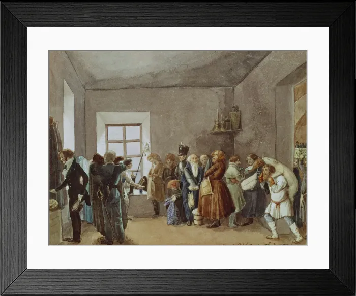 Framed Print : Police Commissarys Reception Room the Night Before a Holiday, 1837. Artist: Fedotov, Pavel Andreyevich (1815-1852) Framed Print : Police Commissarys Reception Room the Night Before a Holiday, 1837. Artist: Fedotov, Pavel Andreyevich (1815-1852)