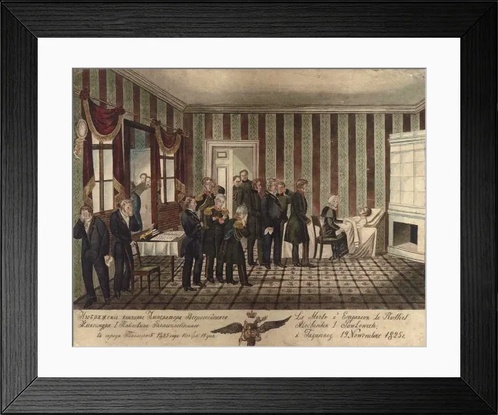 Framed Print : The death of Alexander I of Russia in Taganrog on 19 November 1825, 1828. Artist: Anonymous Framed Print : The death of Alexander I of Russia in Taganrog on 19 November 1825, 1828. Artist: Anonymous