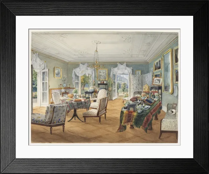 Framed Print : Sitting Room in a Country Estate, 1830-1840s. Artist: Anonymous Framed Print : Sitting Room in a Country Estate, 1830-1840s. Artist: Anonymous
