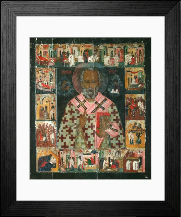 Framed Print : Saint Nicholas with Scenes from His Life, 16th century. Artist: Russian icon Framed Print : Saint Nicholas with Scenes from His Life, 16th century. Artist: Russian icon