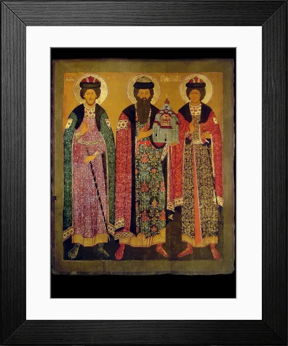 Framed Print : Saint Vsevolod Mstislavich, Prince of Pskov with Saints Boris and Gleb, Early 17th cen Artist: Russian icon Framed Print : Saint Vsevolod Mstislavich, Prince of Pskov with Saints Boris and Gleb, Early 17th cen Artist: Russian icon