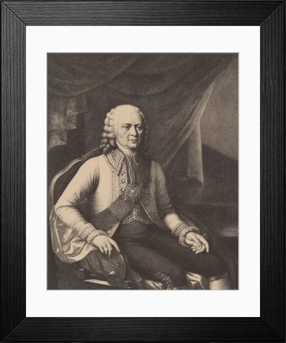 Framed Print : Portrait of Admiral Vasily Alexeyevich Myatlev (1694-1761) (After Jozef Oleszkiewicz). Artist: Anonymous Framed Print : Portrait of Admiral Vasily Alexeyevich Myatlev (1694-1761) (After Jozef Oleszkiewicz). Artist: Anonymous