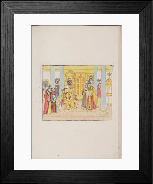 Framed Print : The wedding ceremony of Tsar Mikhail Feodorovich and Yevdokiya Lukyanovna, 1810. Artist: Anonymous master Framed Print : The wedding ceremony of Tsar Mikhail Feodorovich and Yevdokiya Lukyanovna, 1810. Artist: Anonymous master