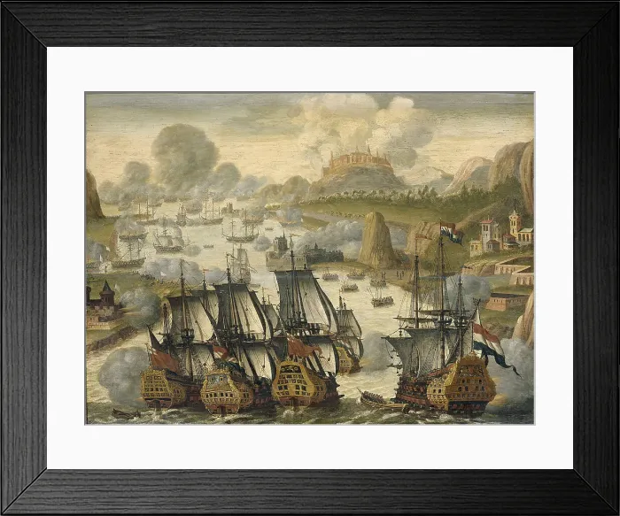Framed Print : The Sea Battle of Vigo Bay, 23 October 1702, ca 1705. Artist: Netherlandish master Framed Print : The Sea Battle of Vigo Bay, 23 October 1702, ca 1705. Artist: Netherlandish master