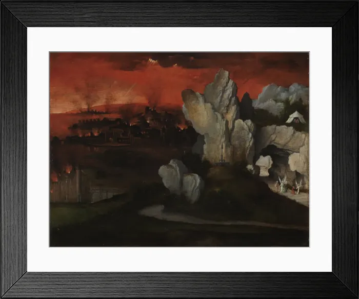 Framed Print : Landscape with the Destruction of Sodom and Gomorrah, c. 1520. Artist: Patinir, Joachim (ca. 1480-1524) Framed Print : Landscape with the Destruction of Sodom and Gomorrah, c. 1520. Artist: Patinir, Joachim (ca. 1480-1524)