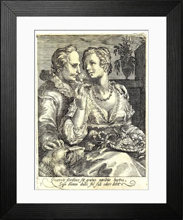 Framed Print : Smell (From the series The Five Senses). Artist: Saenredam, Jan (1565-1607) Framed Print : Smell (From the series The Five Senses). Artist: Saenredam, Jan (1565-1607)