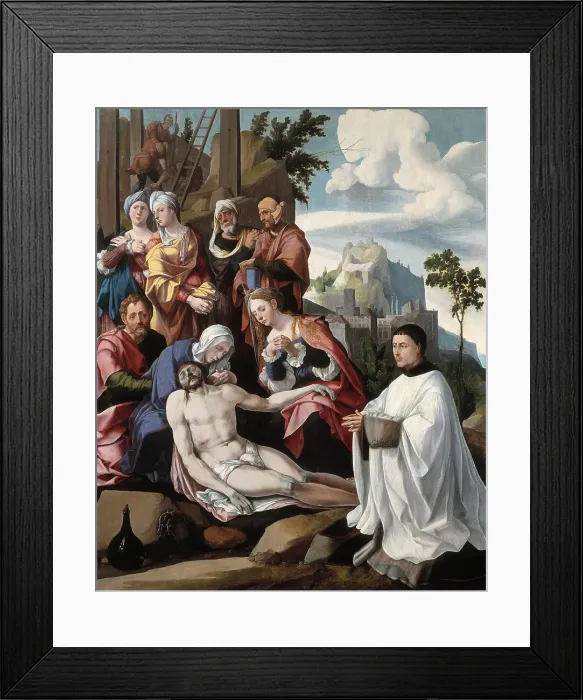 Framed Print : The Lamentation over Christ with a Donor, c. 1535. Artist: Scorel, Jan, van (1495-1562) Framed Print : The Lamentation over Christ with a Donor, c. 1535. Artist: Scorel, Jan, van (1495-1562)