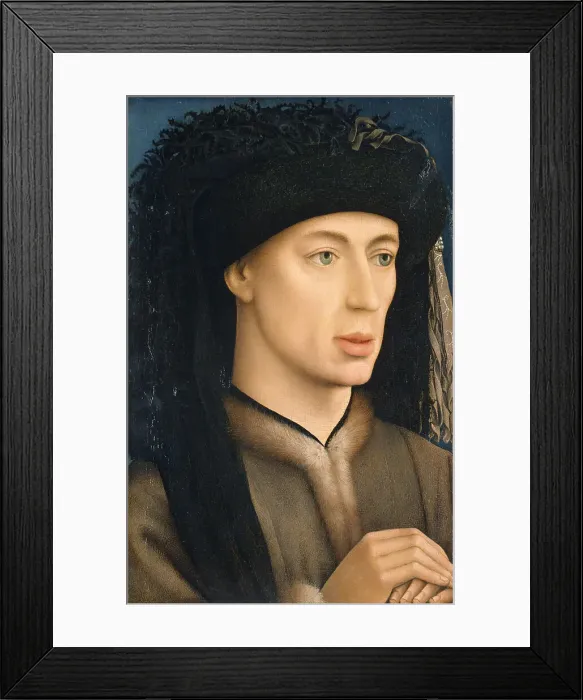 Framed Print : Portrait of a Man, 1430. Artist: Weyden, Rogier van der, (Workshop) Framed Print : Portrait of a Man, 1430. Artist: Weyden, Rogier van der, (Workshop)
