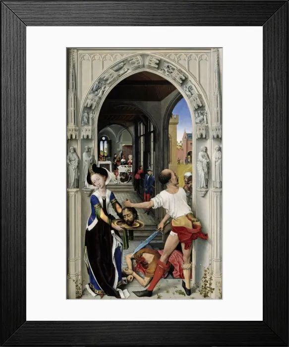 Framed Print : The Beheading of Saint John the Baptist (The Altar of St. John, right panel), ca 1455. Artist: Weyden, Rogier, van der (ca. 1399-1464) Framed Print : The Beheading of Saint John the Baptist (The Altar of St. John, right panel), ca 1455. Artist: Weyden, Rogier, van der (ca. 1399-1464)