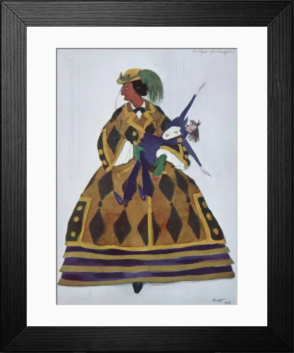 Framed Print : Englishwoman. Costume design for the ballet The Magic Toy Shop by G. Rossini, 1919. Artist: Bakst, Leon (1866-1924) Framed Print : Englishwoman. Costume design for the ballet The Magic Toy Shop by G. Rossini, 1919. Artist: Bakst, Leon (1866-1924)
