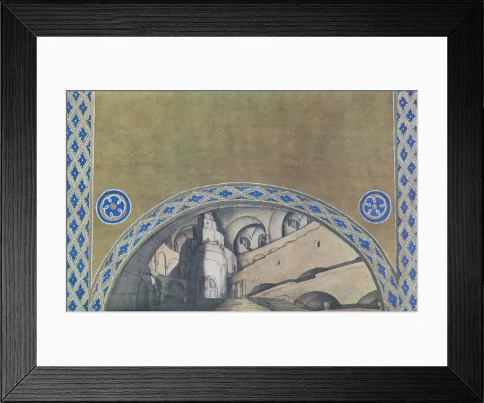 Framed Print : Stage design for the play The Martyrdom of St. Sebastian by Gabriele D Annuzio, 1922. Artist: Bakst, Leon (1866-1924) Framed Print : Stage design for the play The Martyrdom of St. Sebastian by Gabriele D Annuzio, 1922. Artist: Bakst, Leon (1866-1924)