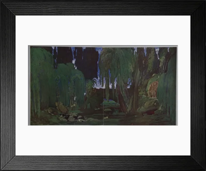 Framed Print : Stage design for the ballet Narcisse by N. Tcherepnin, 1911. Artist: Bakst, Leon (1866-1924) Framed Print : Stage design for the ballet Narcisse by N. Tcherepnin, 1911. Artist: Bakst, Leon (1866-1924)