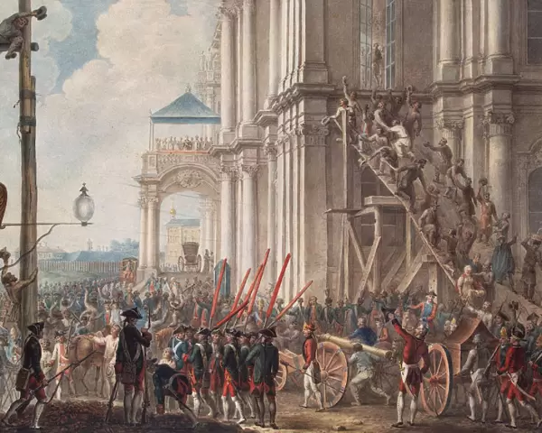 Catherine II on the Balcony of the Winter Palace, Greeted by the Guards on the Day of the Palace Revolution on June 28, 1762, Late 18th cent Artist: Anonymous