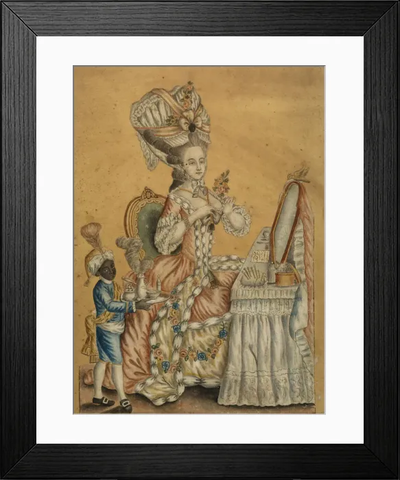 Framed Print : Lady at a Toilette with a black boy, 1770s. Artist: Anonymous Framed Print : Lady at a Toilette with a black boy, 1770s. Artist: Anonymous