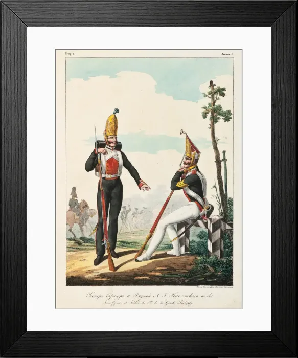 Framed Print : Under Officer and Soldier of the Pavlovsky Guard Regiment, 1830-1840s. Artist: Belousov, Lev Alexandrovich (1806-1864) Framed Print : Under Officer and Soldier of the Pavlovsky Guard Regiment, 1830-1840s. Artist: Belousov, Lev Alexandrovich (1806-1864)