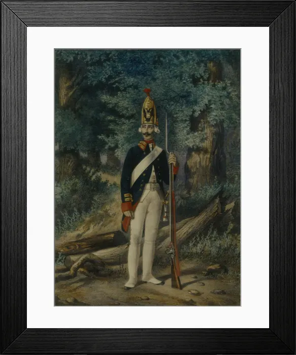 Framed Print : Grenadier of the Preobrazhensky Regiment in 1800, 1840s. Artist: Belousov, Lev Alexandrovich (1806-1864) Framed Print : Grenadier of the Preobrazhensky Regiment in 1800, 1840s. Artist: Belousov, Lev Alexandrovich (1806-1864)