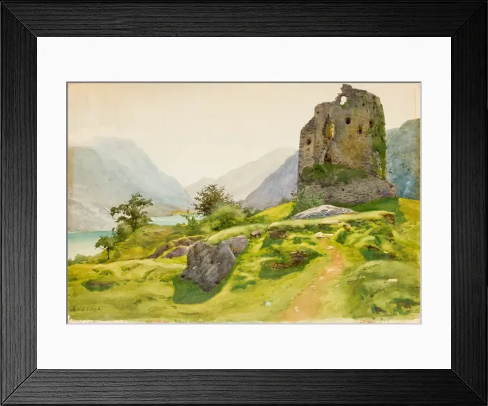 Framed Print : Mountain Landscape with Ruin. Artist: Benois, Albert Nikolayevich (1852-1936) Framed Print : Mountain Landscape with Ruin. Artist: Benois, Albert Nikolayevich (1852-1936)