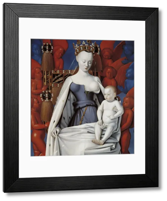 Framed Print : Virgin and Child Surrounded by Angels. Right wing of Melun diptych, c. 1450. Artist: Fouquet, Jean (1420?1481) Framed Print : Virgin and Child Surrounded by Angels. Right wing of Melun diptych, c. 1450. Artist: Fouquet, Jean (1420?1481)